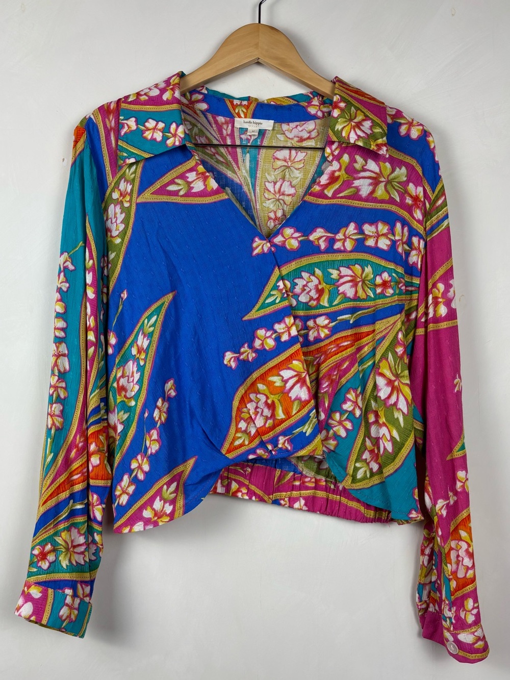 Haute Hippie Colorful Paisley Surplice V Neck Blouse Collared Sz M Boho
